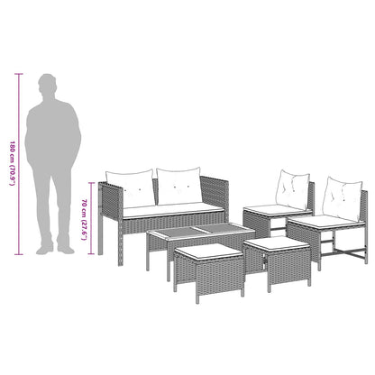 Set Divano da Giardino 6 pcs Grigio e Blu Navy polyrattan