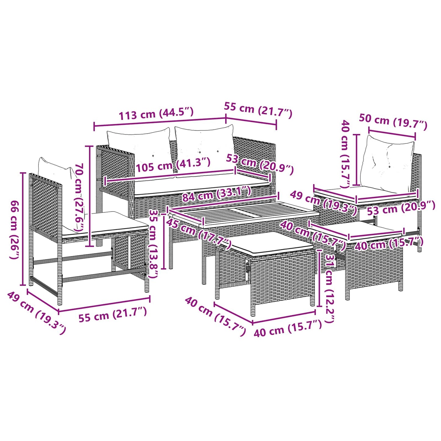 Set Divano da Giardino 6 pcs Grigio e Blu Navy polyrattan