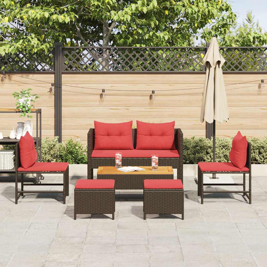 Set Divano da Giardino 6 pcs Marrone e Rosso polyrattan