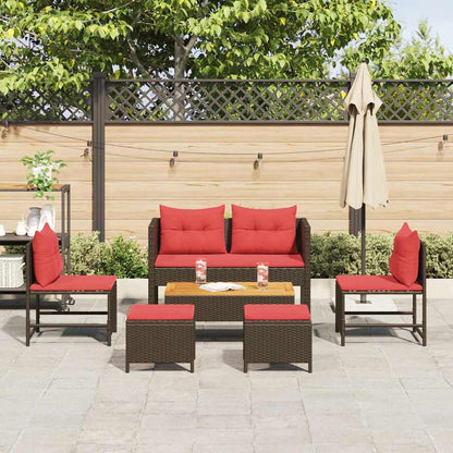 Set Divano da Giardino 6 pcs Marrone e Rosso polyrattan