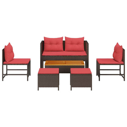 Set Divano da Giardino 6 pcs Marrone e Rosso polyrattan | homemem39