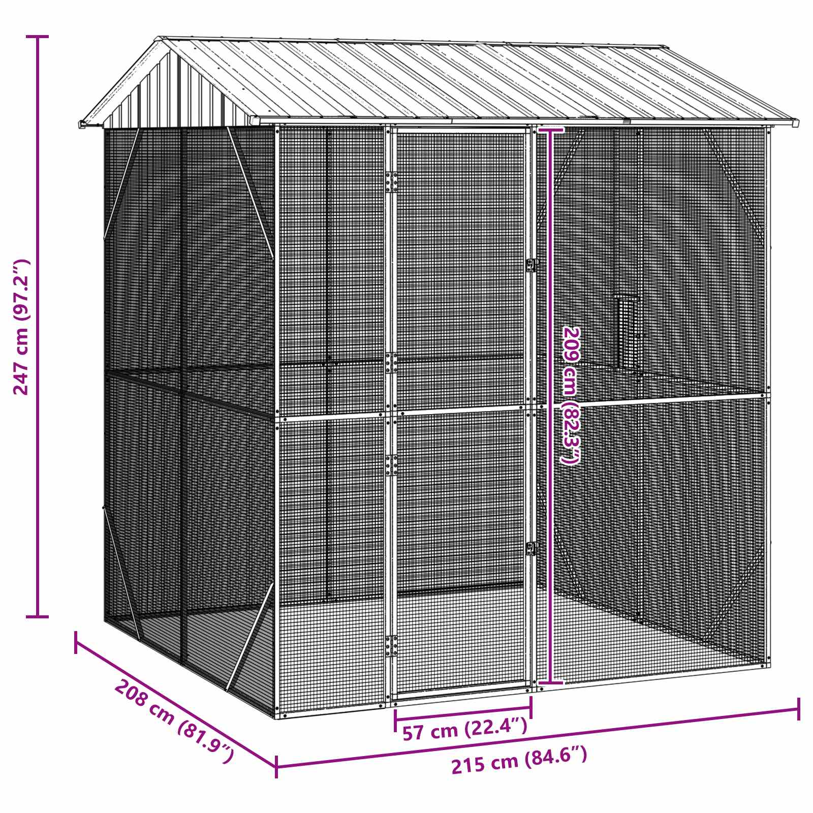 Gabbia per uccelli Antracite 215 x 208 x 247 cm Acciaio zincato | homemem39