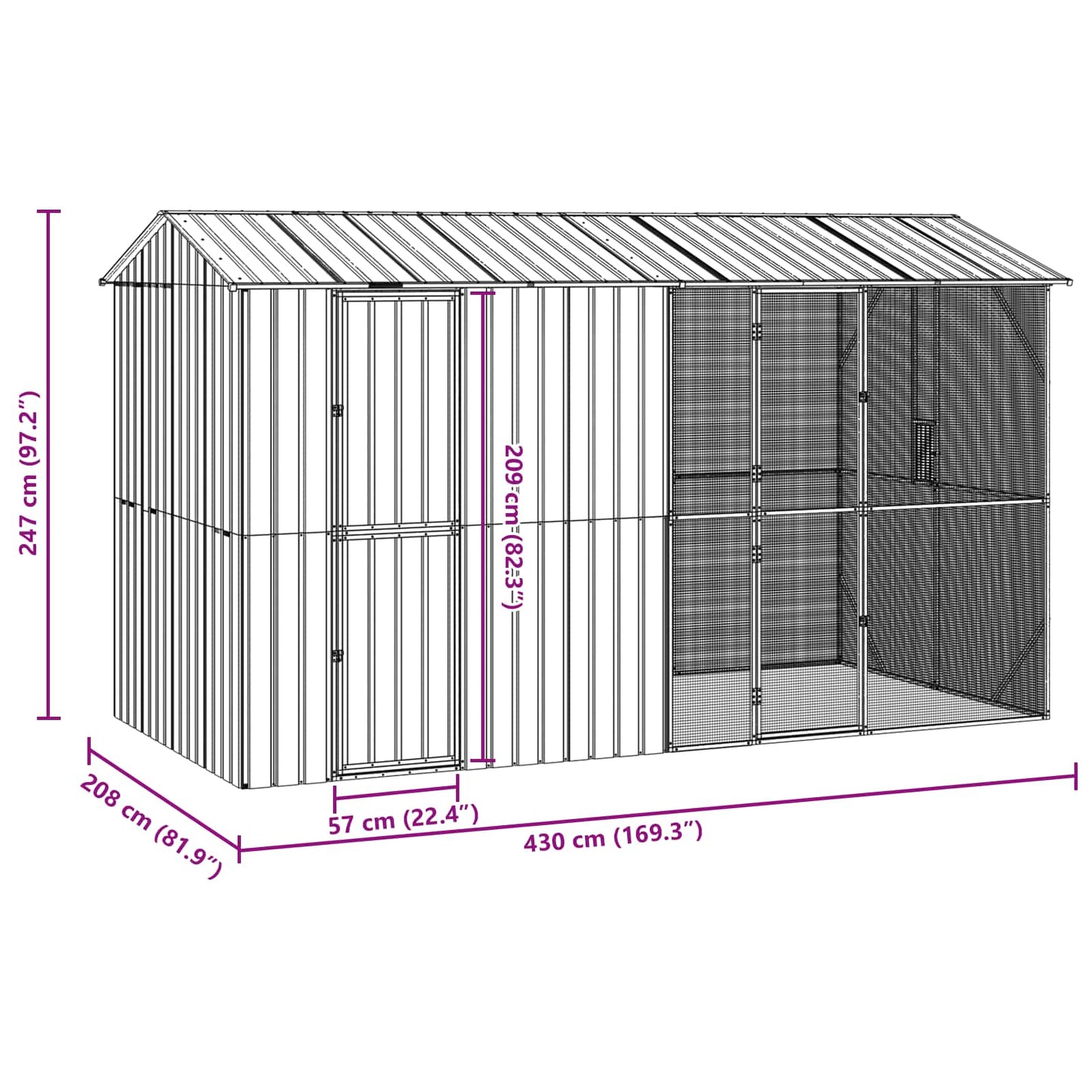 Gabbia per uccelli Antracite 430 x 208 x 247 cm Acciaio zincato | homemem39