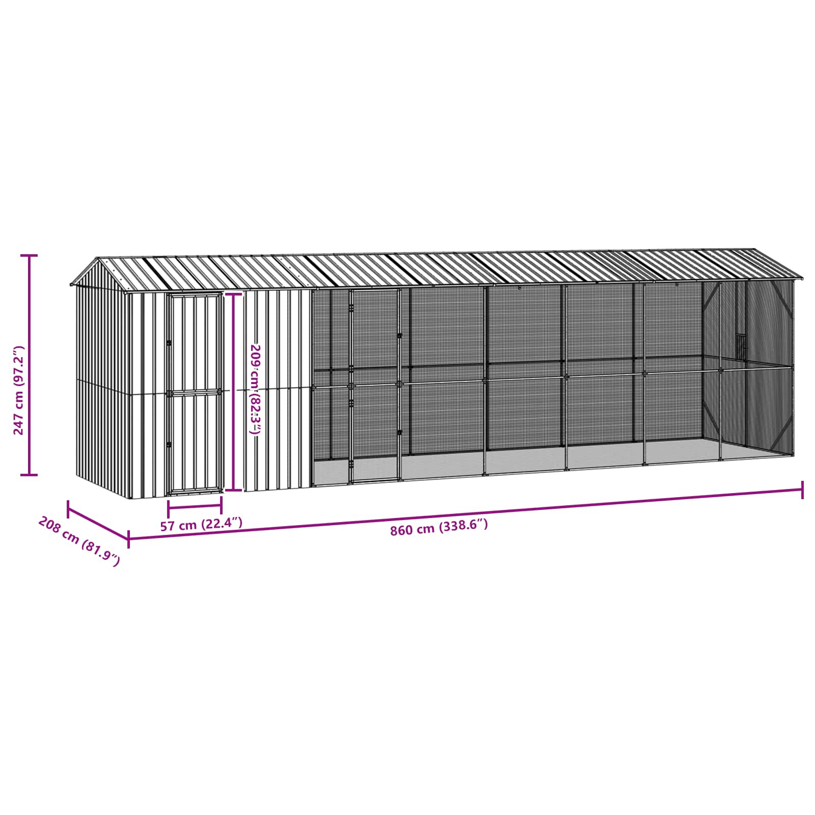 Gabbia per uccelli Antracite 860 x 208 x 247 cm Acciaio zincato | homemem39