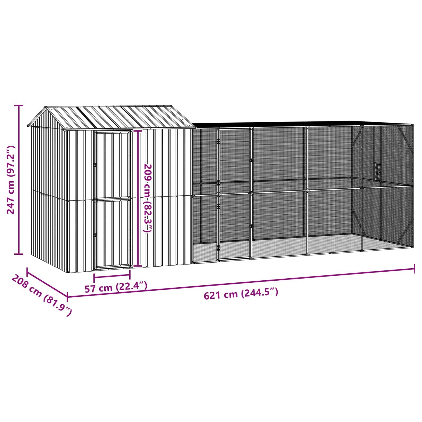 Gabbia per uccelli Antracite 621 x 208 x 247 cm Acciaio zincato | homemem39