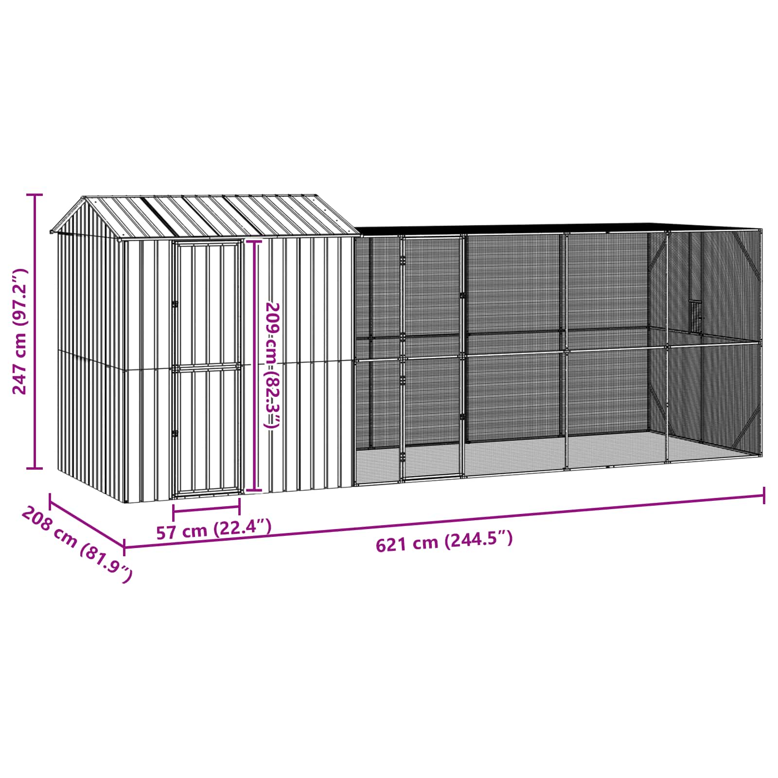 Gabbia per uccelli Antracite 621 x 208 x 247 cm Acciaio zincato | homemem39