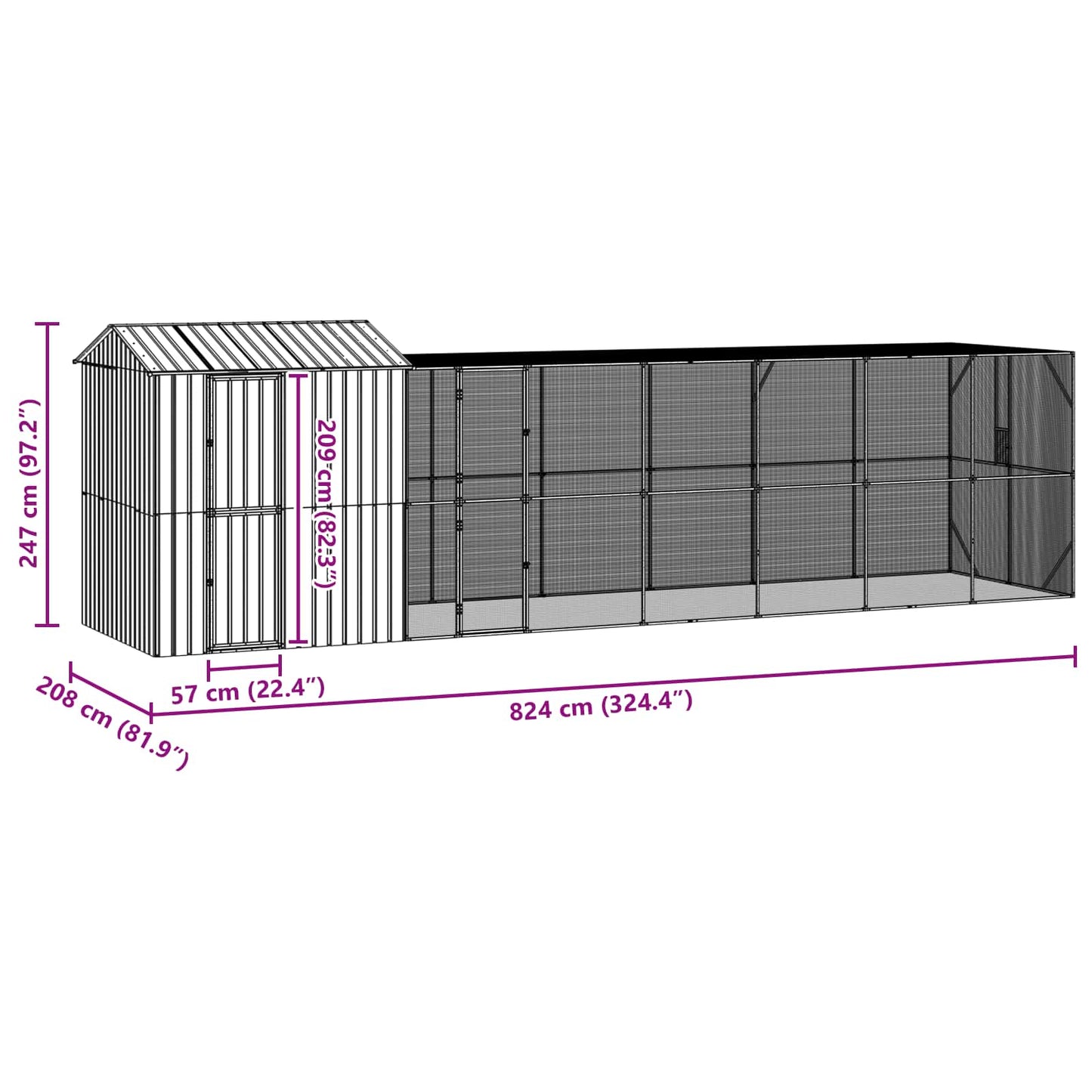 Gabbia per uccelli Antracite 824 x 208 x 247 cm Acciaio zincato | homemem39