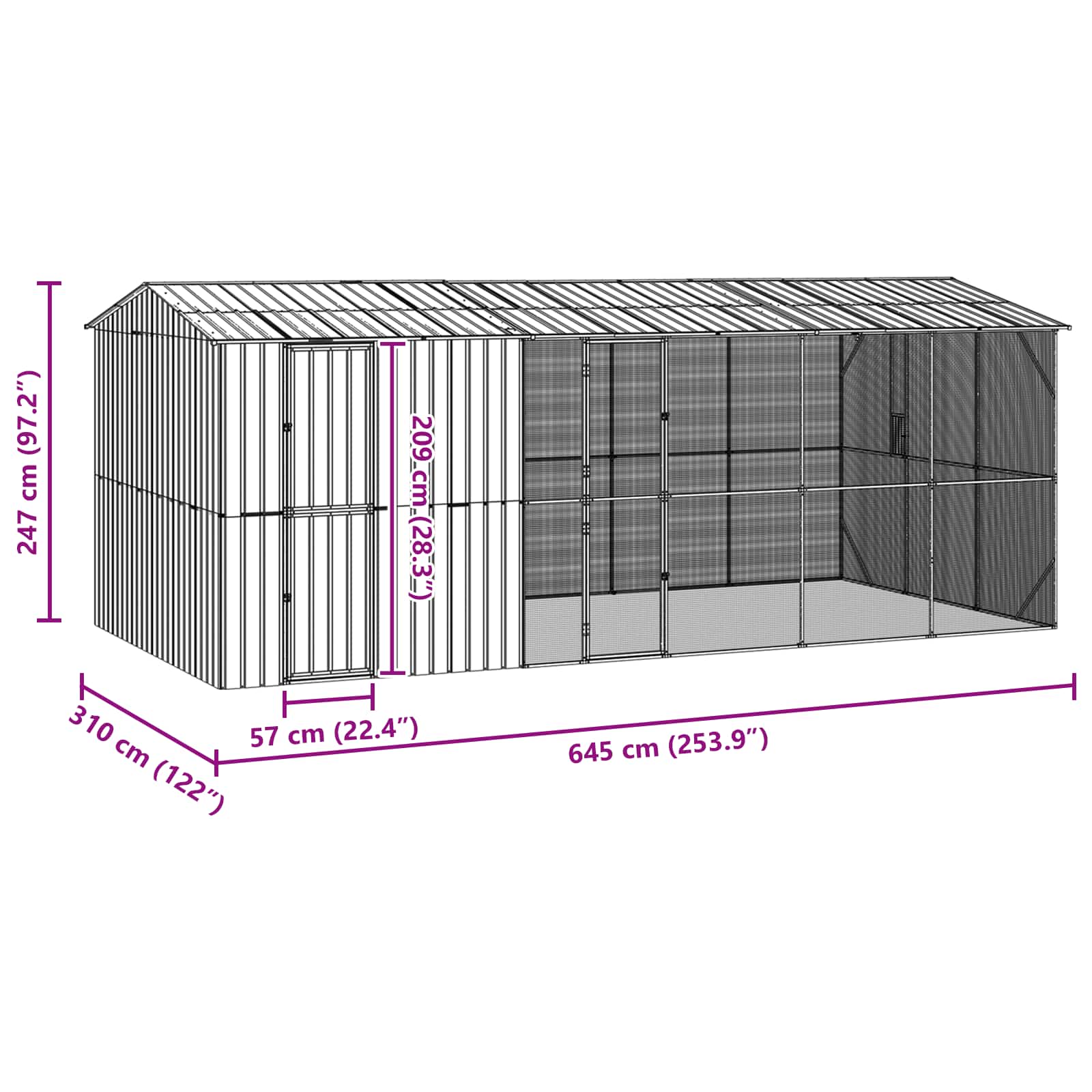 Gabbia per uccelli Antracite 645 x 310 x 247 cm Acciaio zincato | homemem39