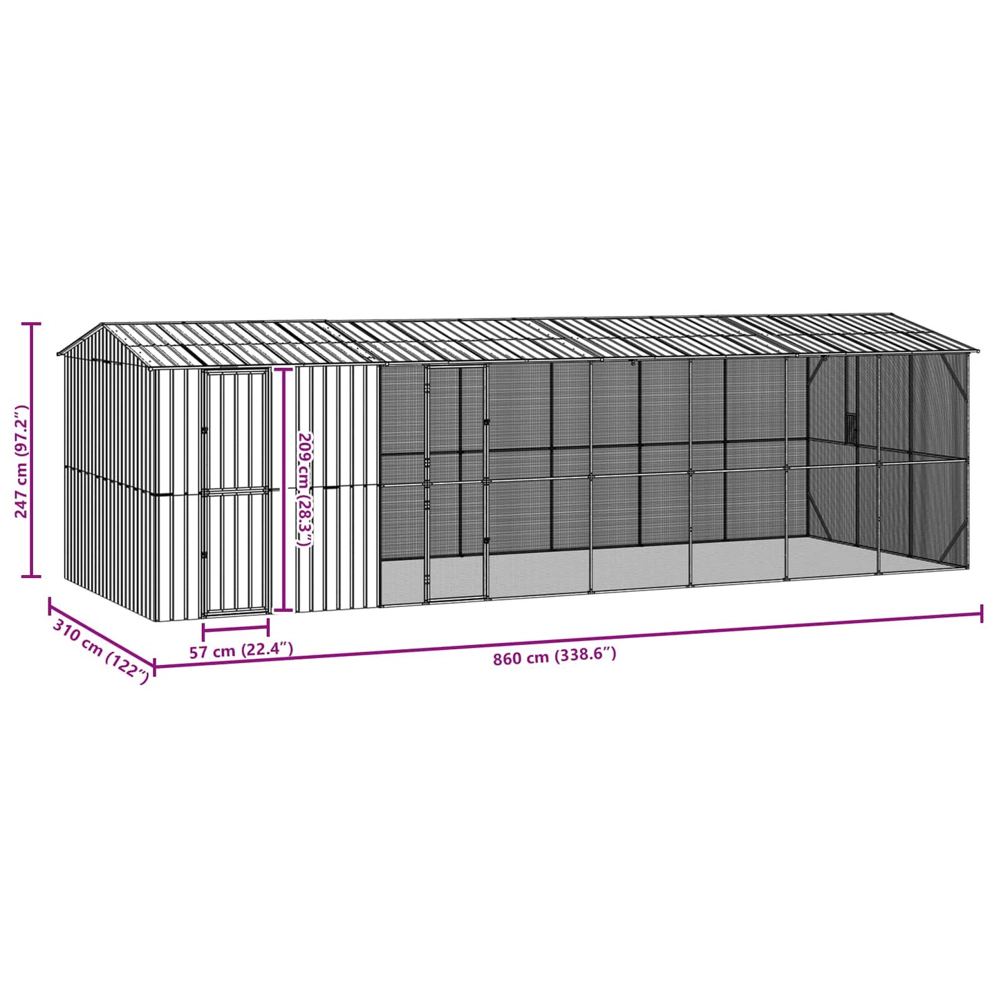 Gabbia per uccelli Antracite 860 x 310 x 247 cm Acciaio zincato | homemem39