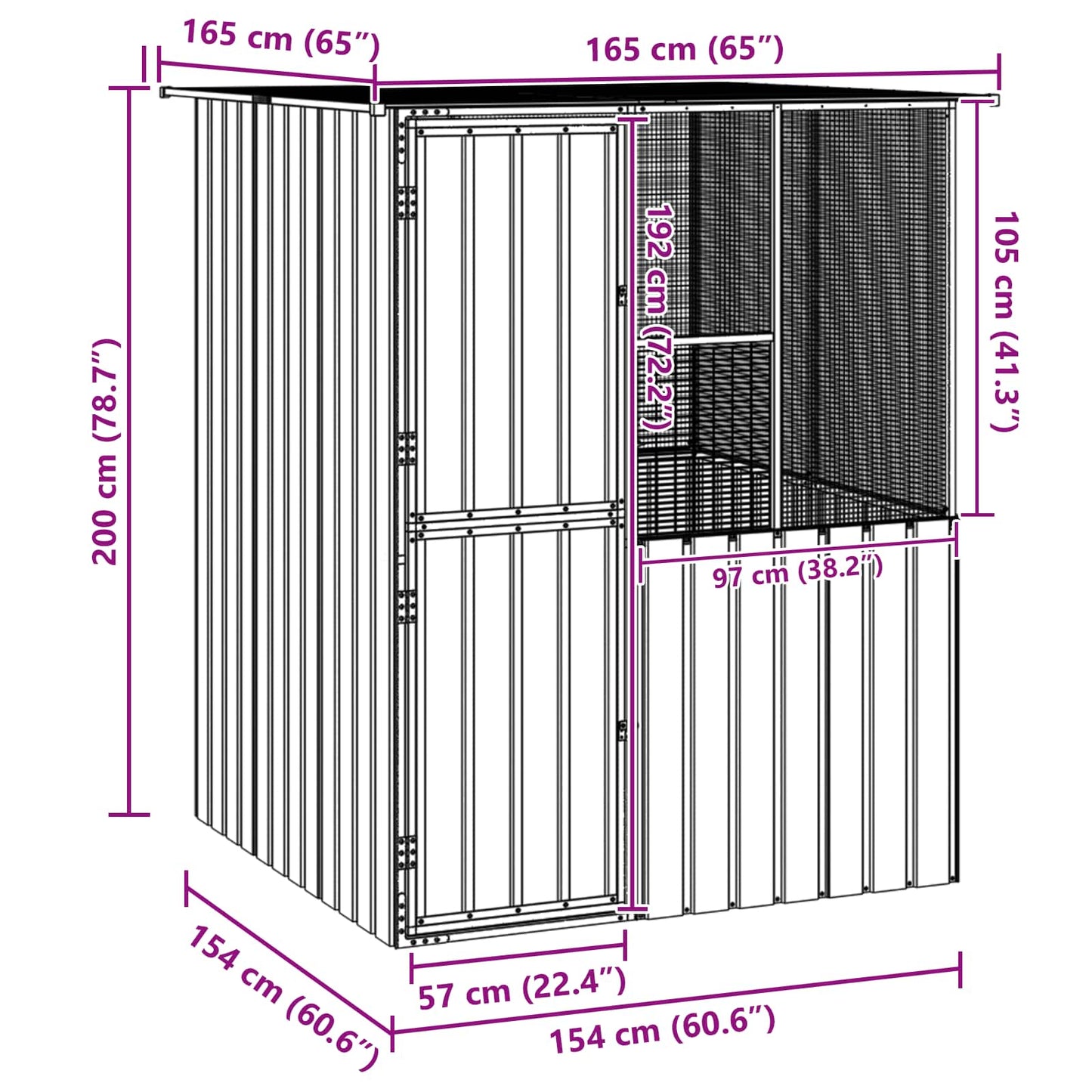 Gabbia per uccelli Antracite 165 x 165 x 200 cm Acciaio zincato | homemem39