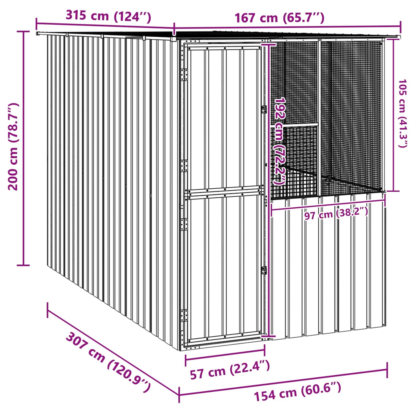Gabbia per uccelli Antracite 165 x 318 x 200 cm Acciaio zincato | homemem39