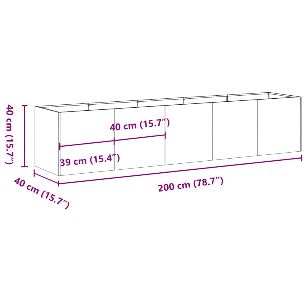 Fioriera 200x40x40 cm in Acciaio Inox | homemem39