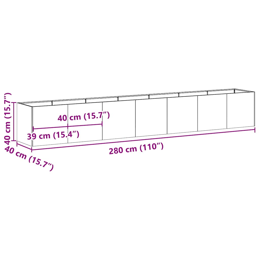 Fioriera Nera 280x40x40 cm in Acciaio Laminato a Freddo