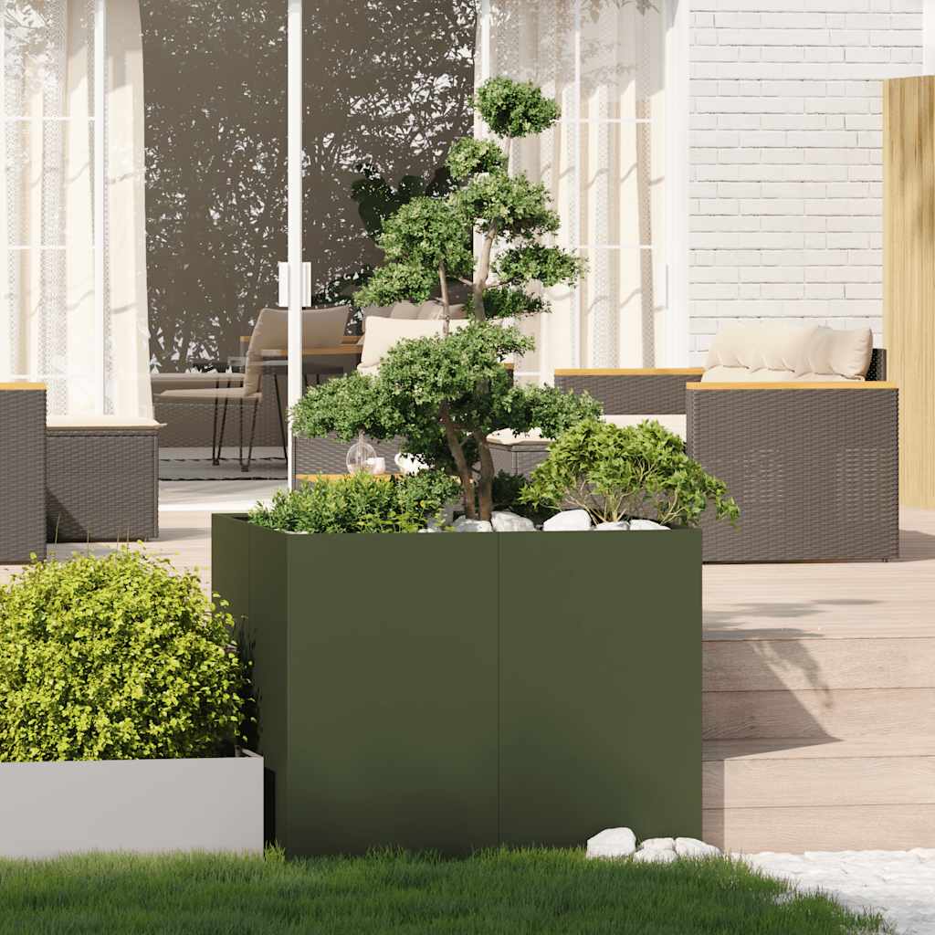 Fioriera Verde Oliva 100x100x80 cm in Acciaio