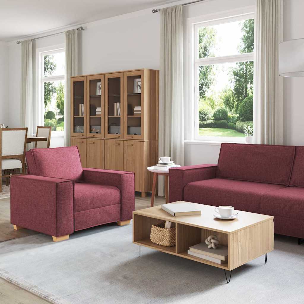 Divano 3 pcs Rosso Vino 220 x 80 x 84 cm Tessuto misto lino | homemem39