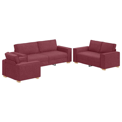 Divano 3 pcs Rosso Vino 220 x 80 x 84 cm Tessuto misto lino