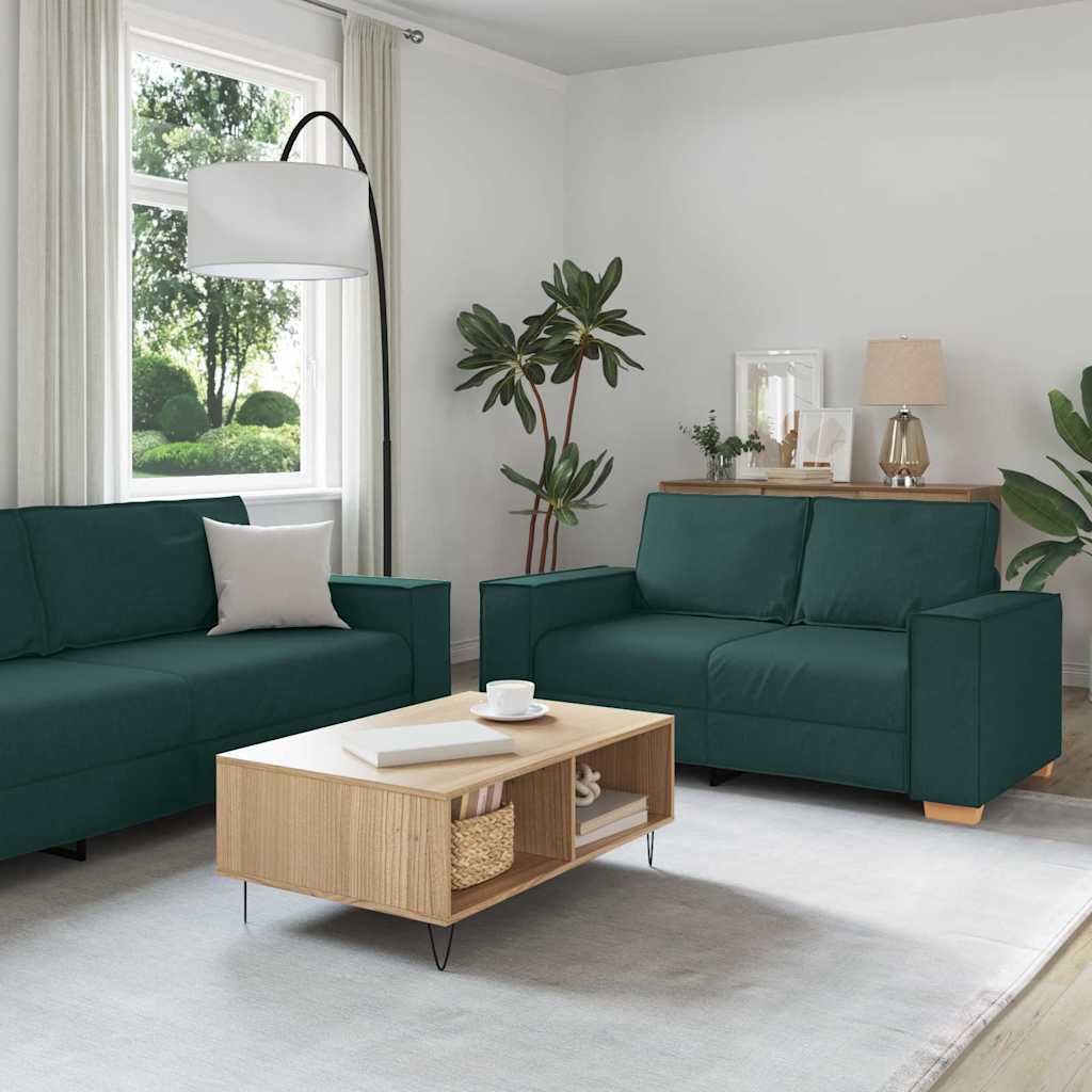 Divano 3 pcs Verde Scuro 220 x 80 x 84 cm Tessuto misto lino | homemem39