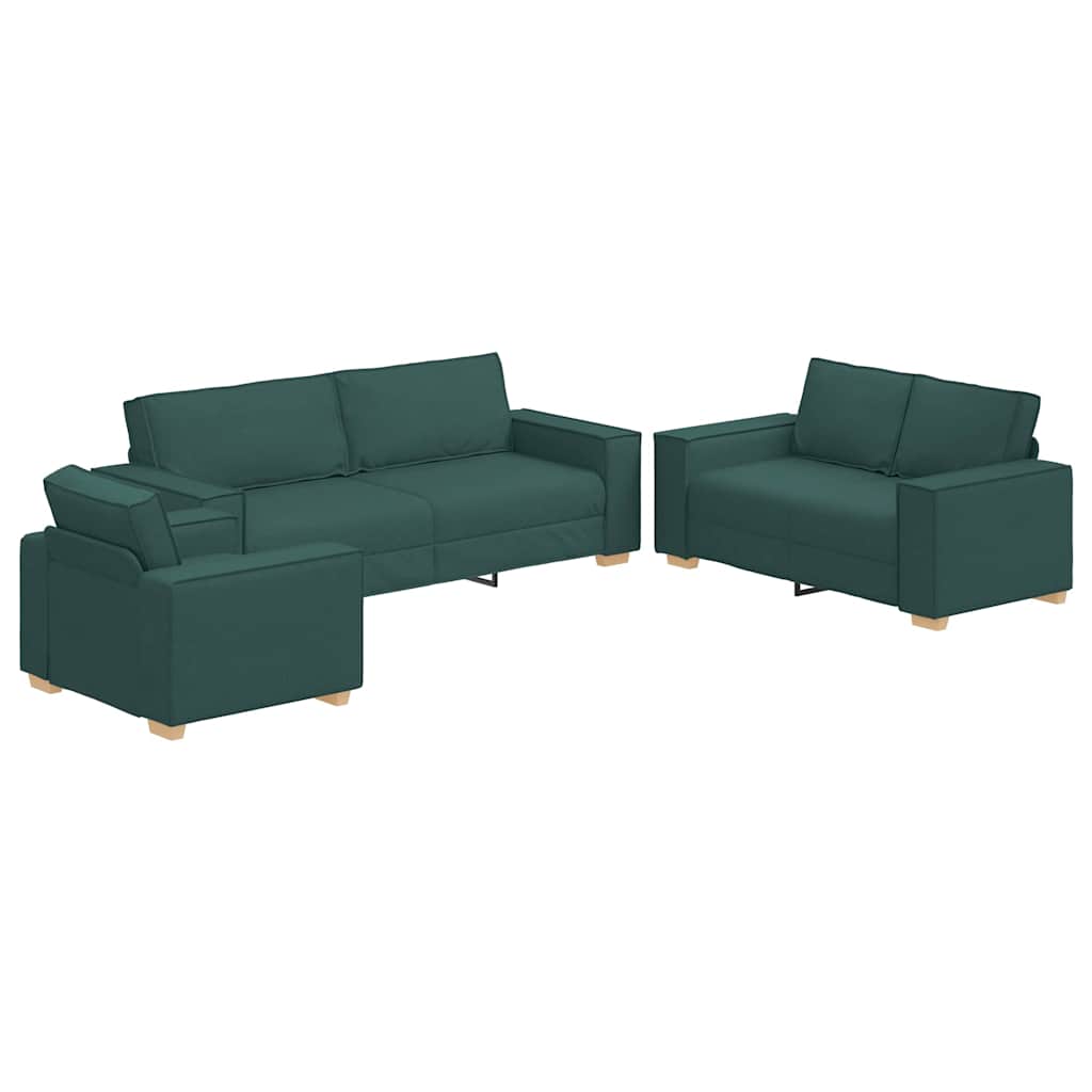 Divano 3 pcs Verde Scuro 220 x 80 x 84 cm Tessuto misto lino | homemem39
