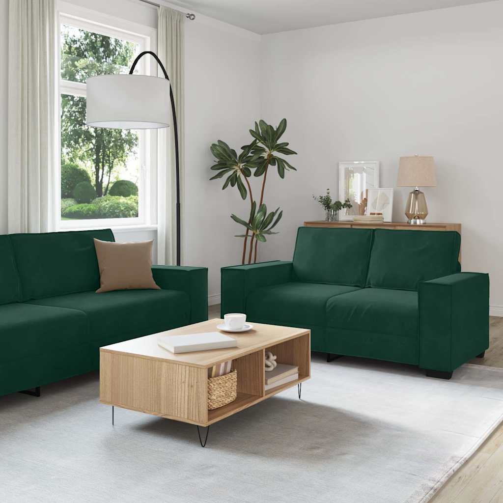 Set di Divani 3 pz con Cuscini Verde scuro in Velluto | homemem39
