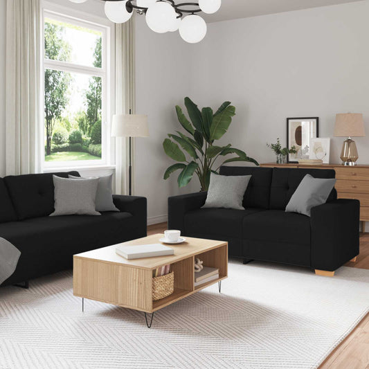 Divano 3 pcs Nero 221 x 80 x 80 cm Tessuto misto lino | homemem39
