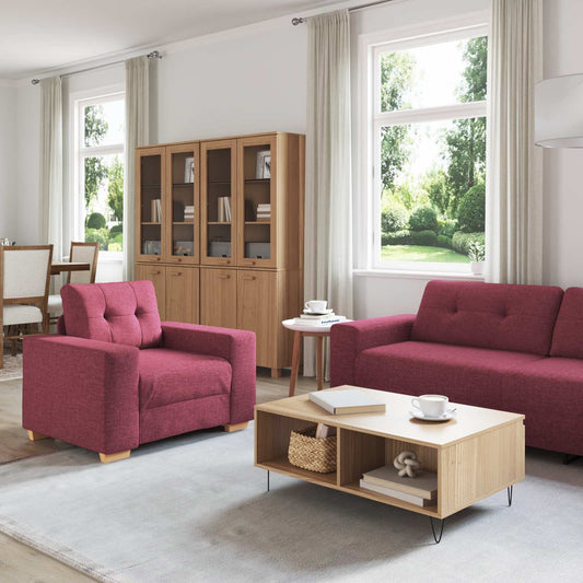 Divano 3 pcs Rosso Vento 221 x 80 x 80 cm Tessuto misto lino | homemem39