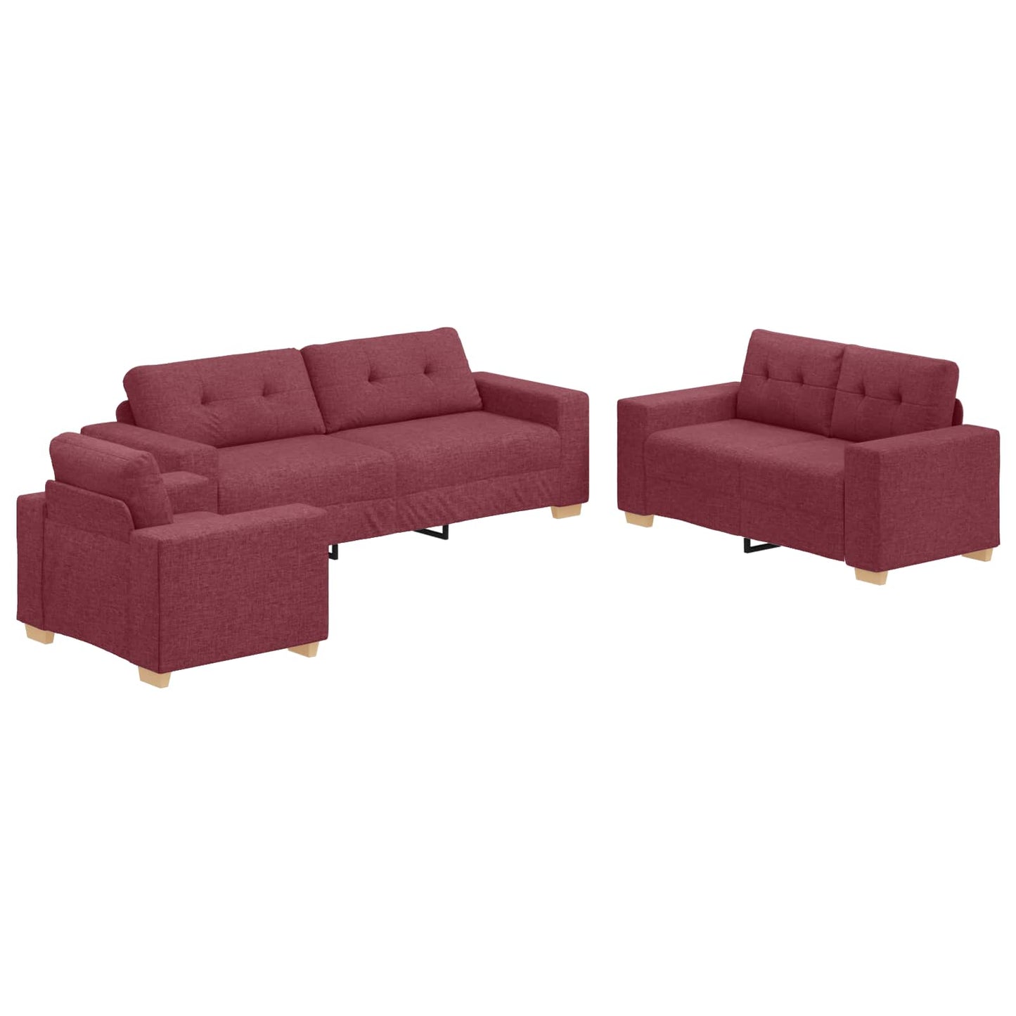 Divano 3 pcs Rosso Vento Tessuto misto lino