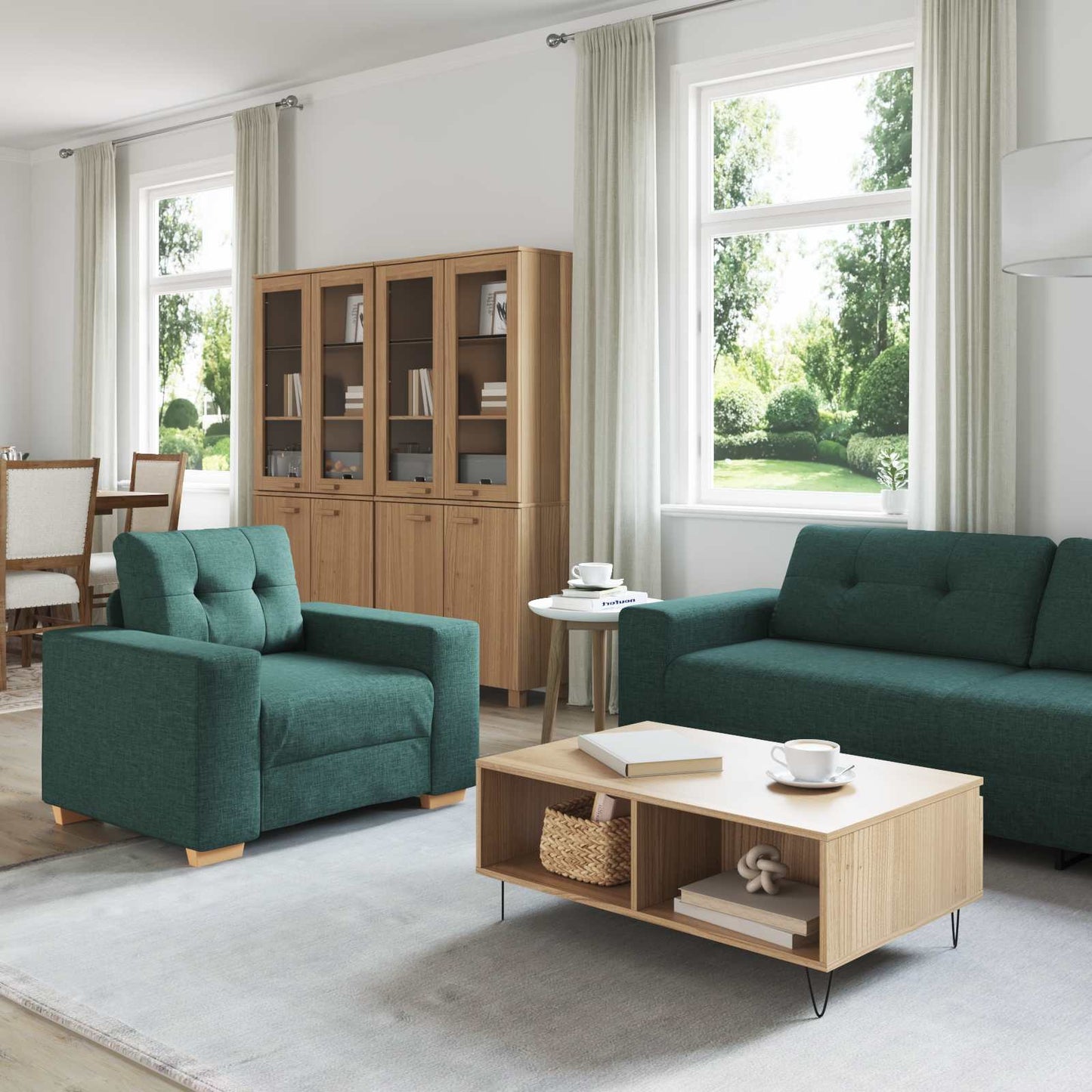Divano 3 pcs Verde Scuro 221 x 80 x 80 cm Tessuto misto lino | homemem39