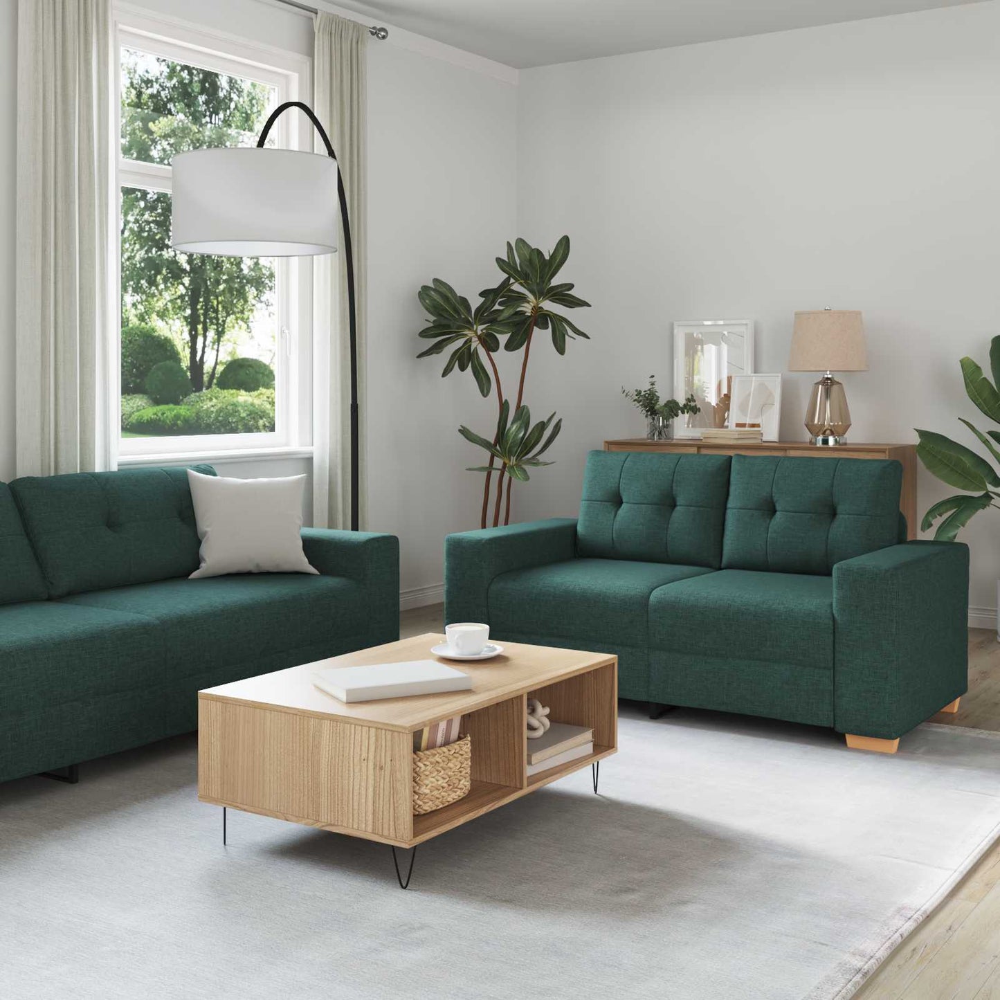 Divano 3 pcs Verde Scuro 221 x 80 x 80 cm Tessuto misto lino | homemem39