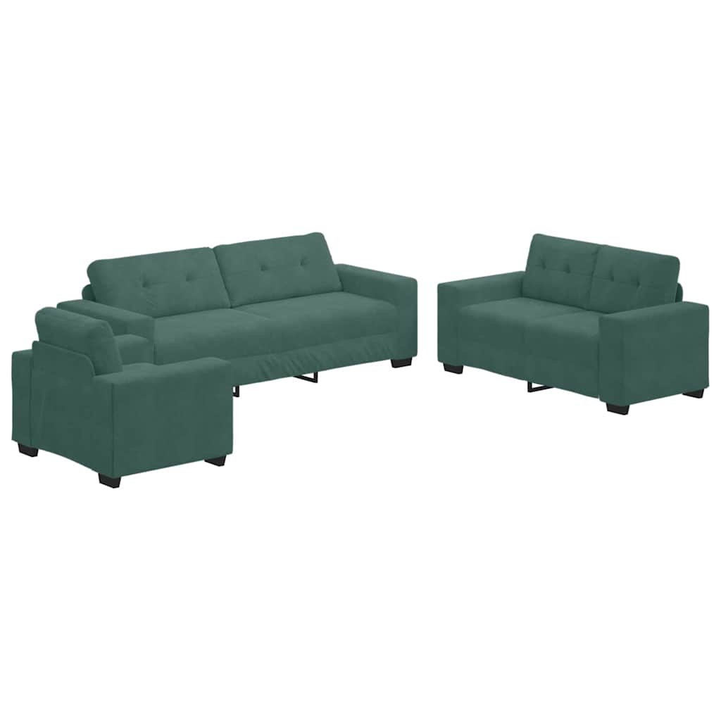 Set di divani 3 pcs Verde Scuro 221 x 80 x 80 cm Velluto | homemem39