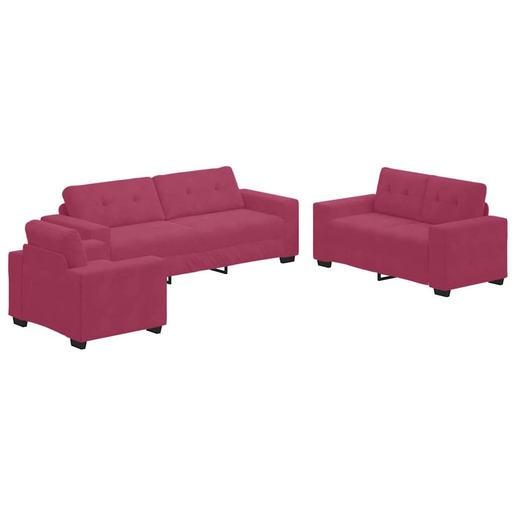 Set di divani 3 pcs Rosso Vino 221 x 78 x 80 cm Velluto - homemem39