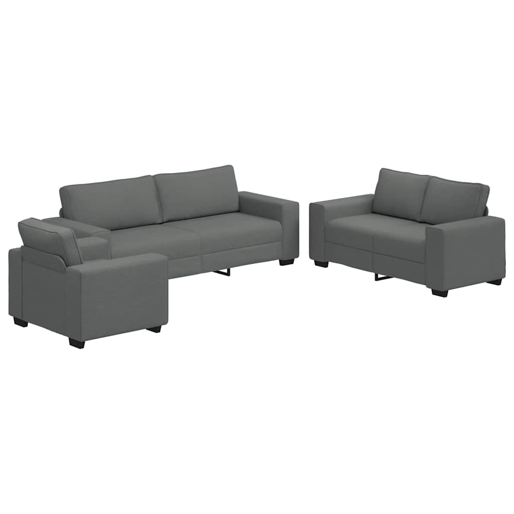 Set di Divani 3 pz con Cuscini Grigio Scuro in Tessuto - homemem39