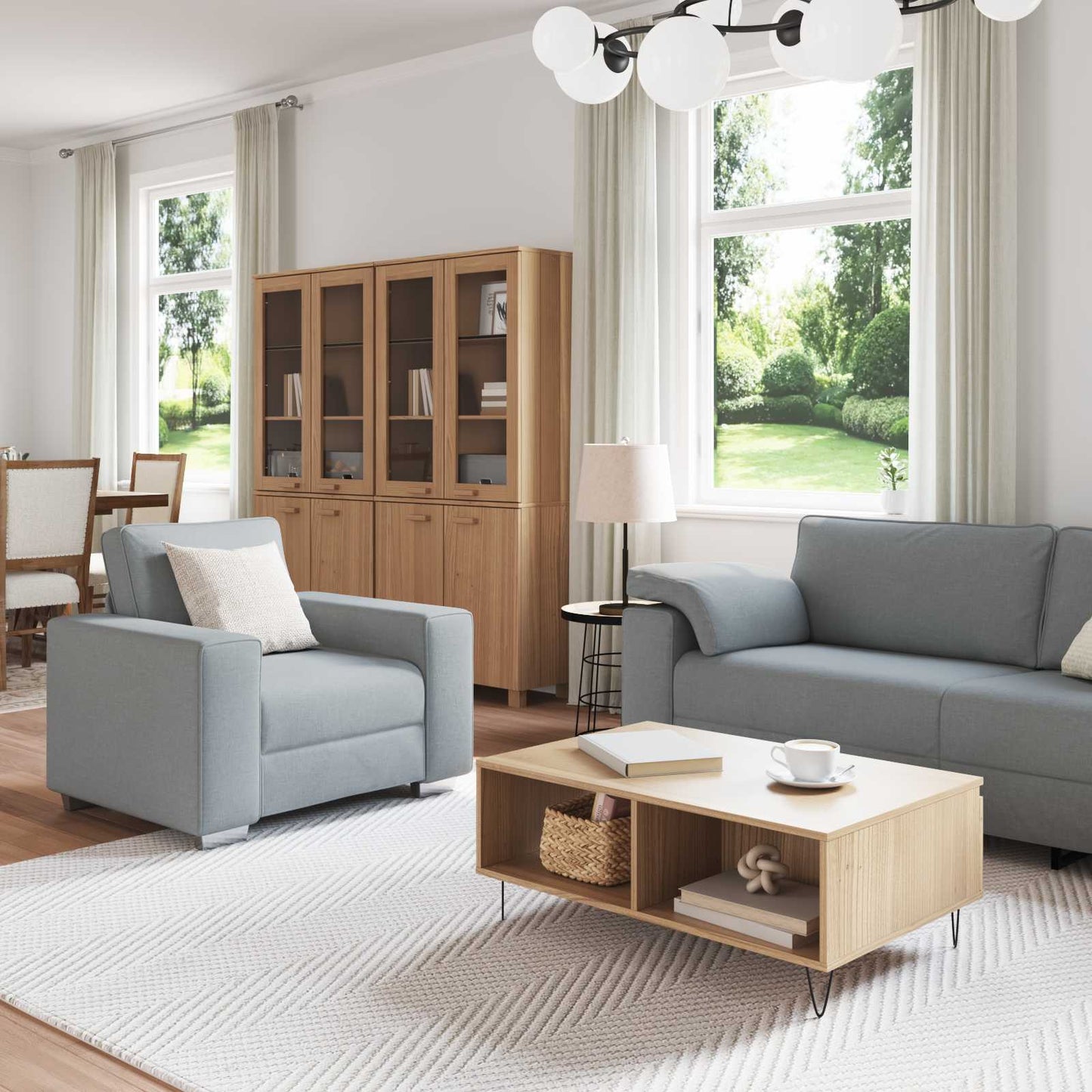 Divano 3 pcs Grigio chiaro Tessuto misto lino