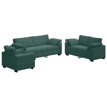 Set di Divani 3 pz con Cuscini Verde scuro in Velluto - homemem39