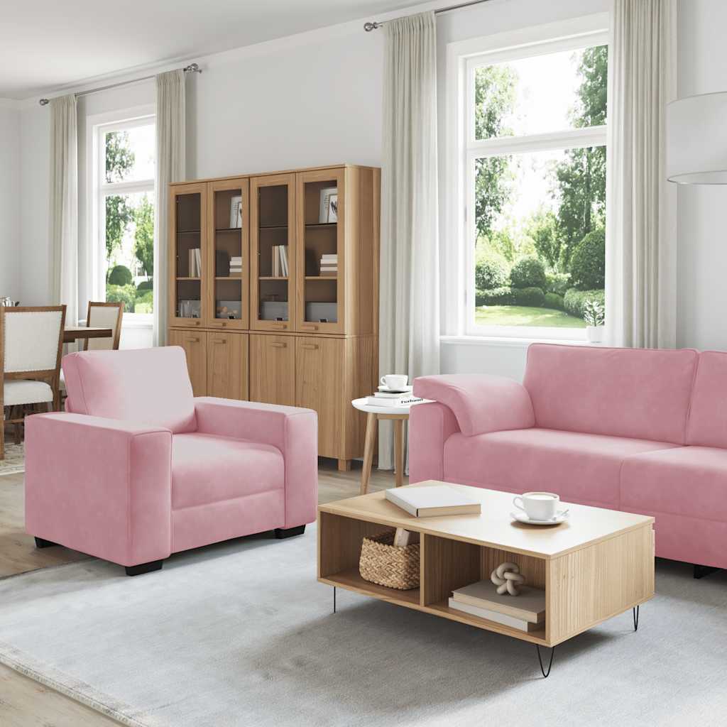 Set di Divani 3 pz con Cuscini rosa in Velluto