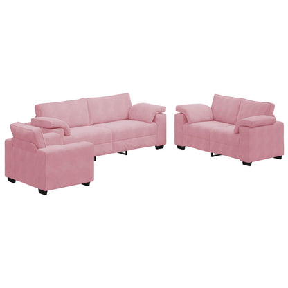 Set di Divani 3 pz con Cuscini rosa in Velluto