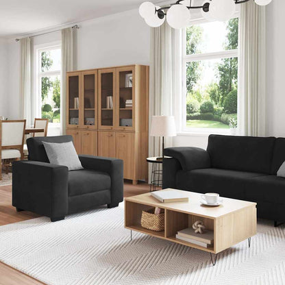 Set di Divani 3 pz con Cuscini Nero in Velluto