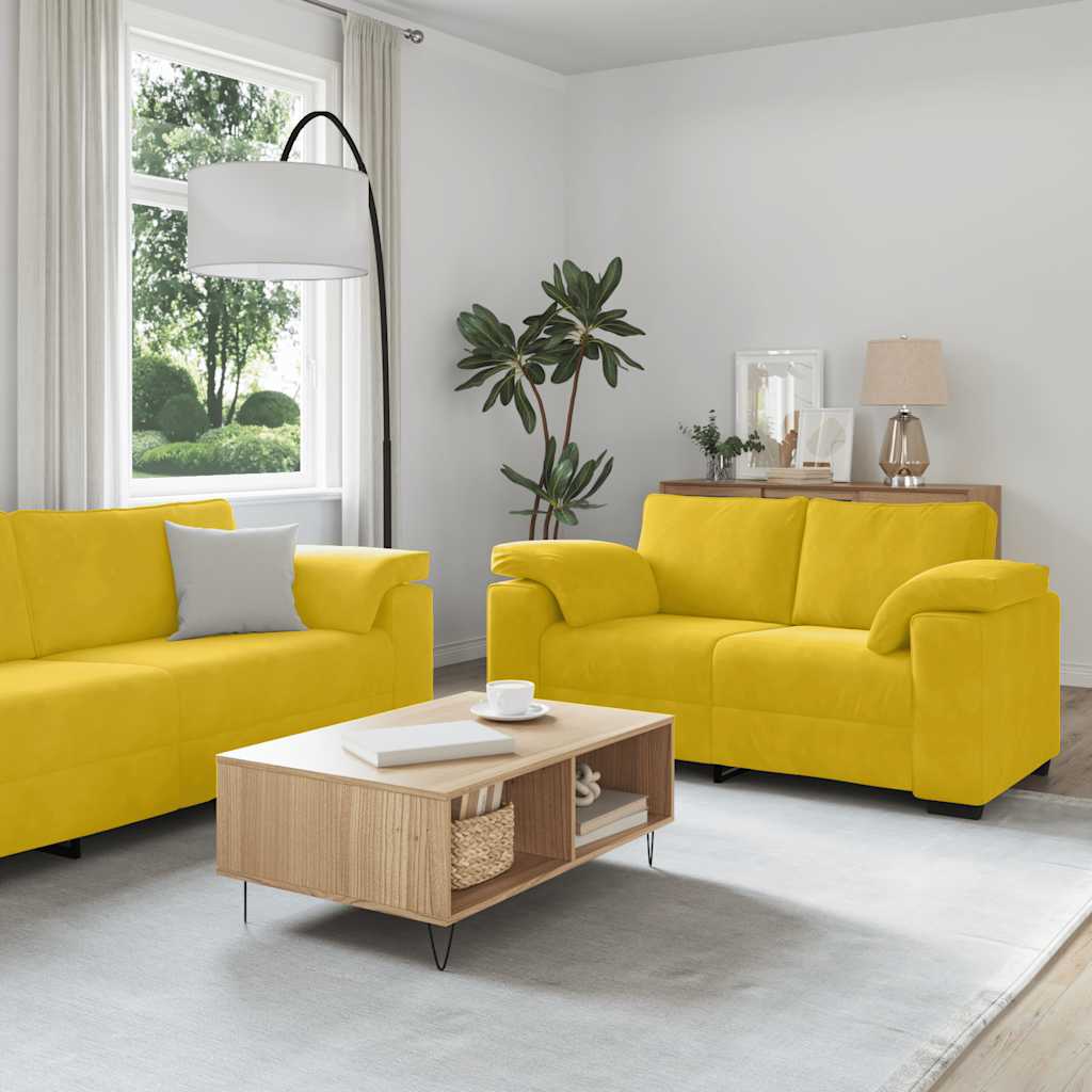 Set di Divani 3 pz con Cuscini giallo in Velluto | homemem39