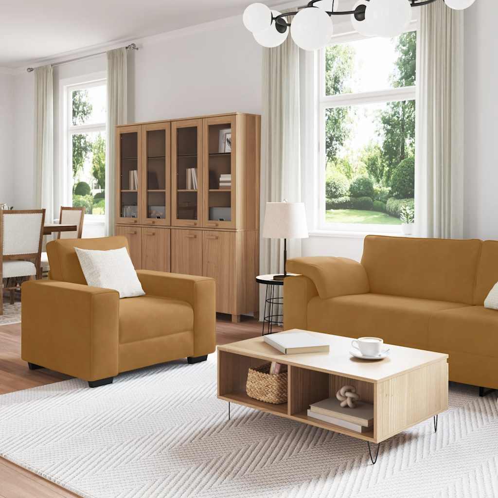 Set di Divani 3 pz con Cuscini Marrone in Velluto