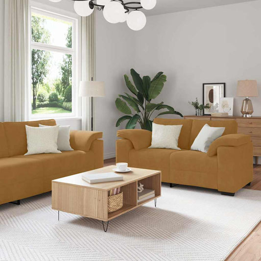 Set di Divani 3 pz con Cuscini Marrone in Velluto