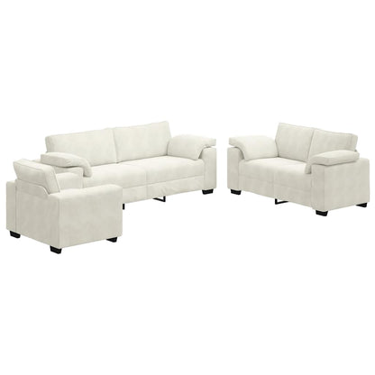 Set di Divani 3 pz con Cuscini Crema in Velluto