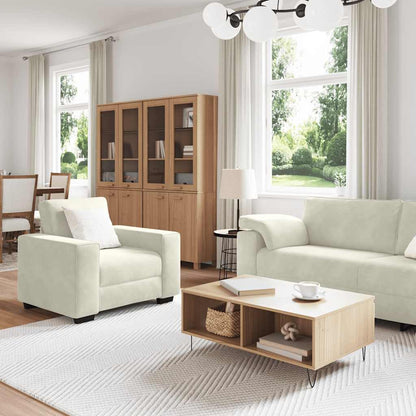 Set di Divani 3 pz con Cuscini Crema in Velluto