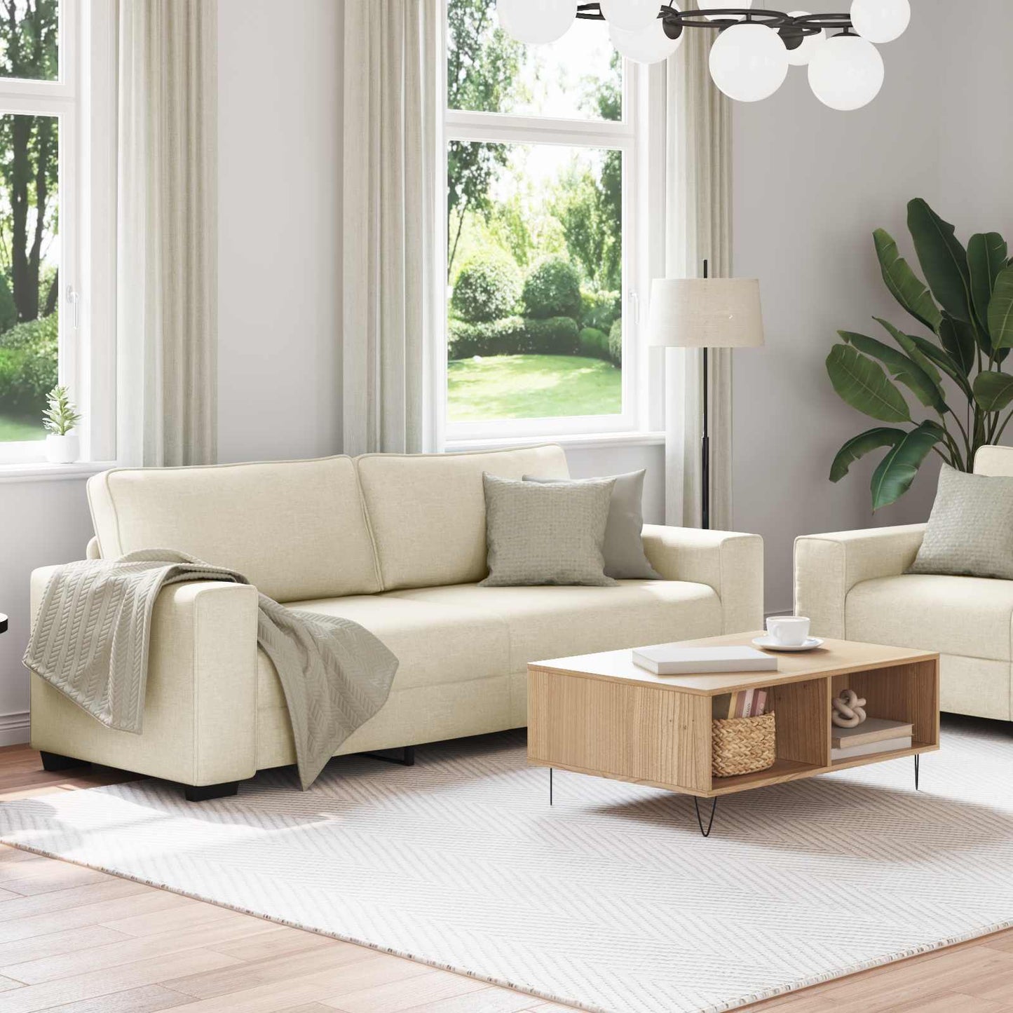 Divano 2 pcs Beige 221 x 80 x 82 cm Tessuto misto lino