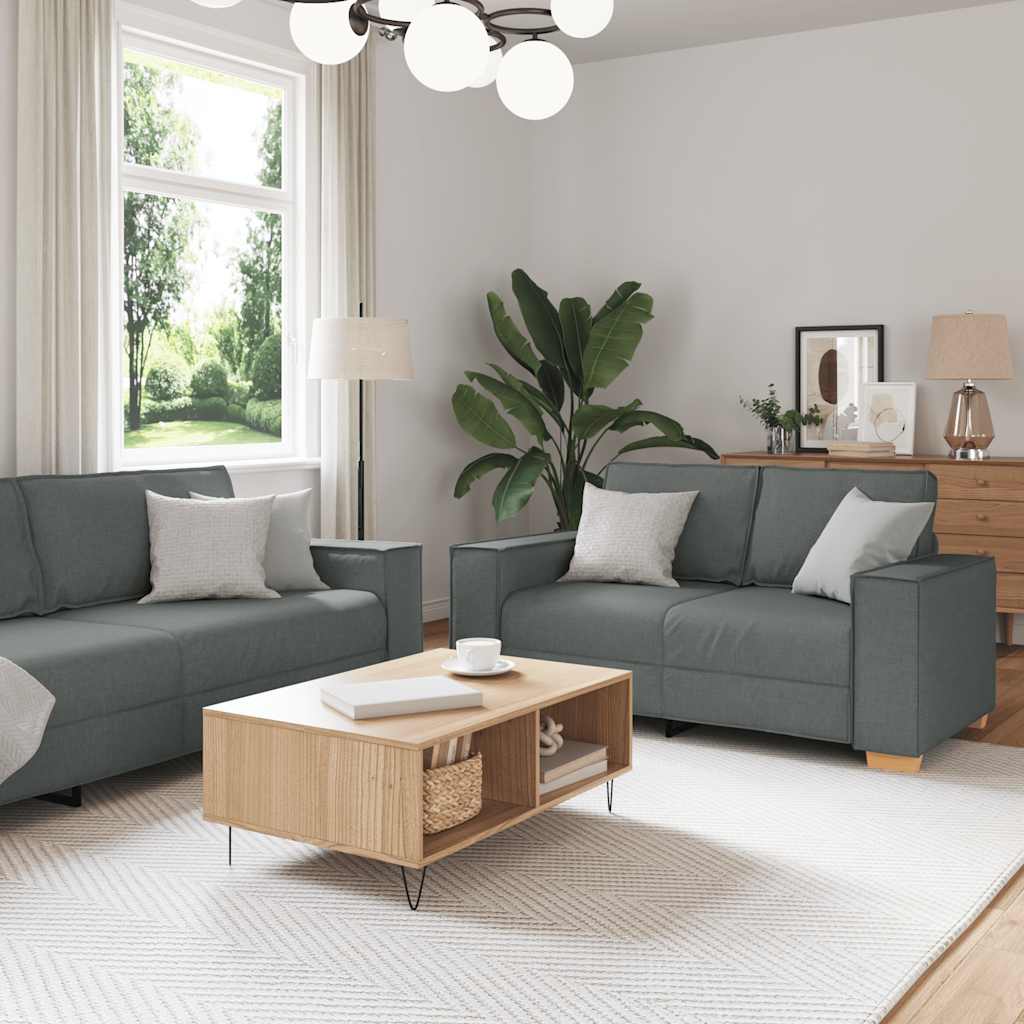 Set di Divani 2 pz con Cuscini Grigio Scuro in Tessuto | homemem39