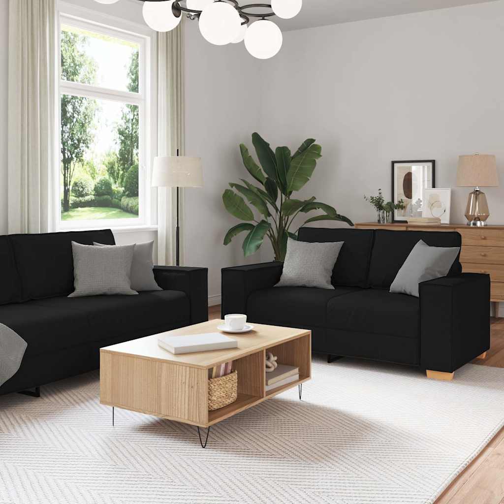 Set di Divani 2 pz con Cuscini Nero in Tessuto | homemem39