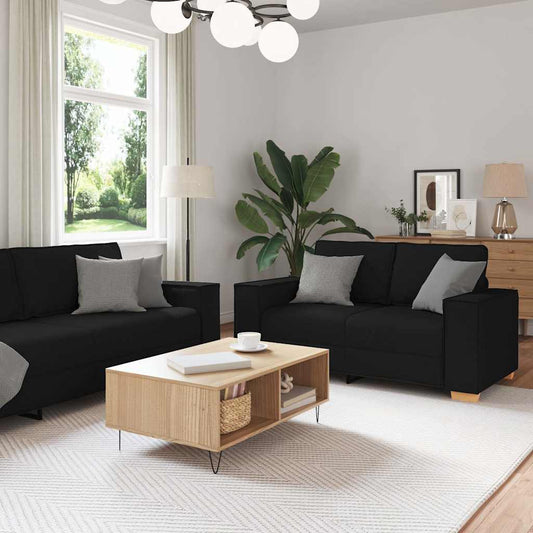 Set di Divani 2 pz con Cuscini Nero in Tessuto | homemem39