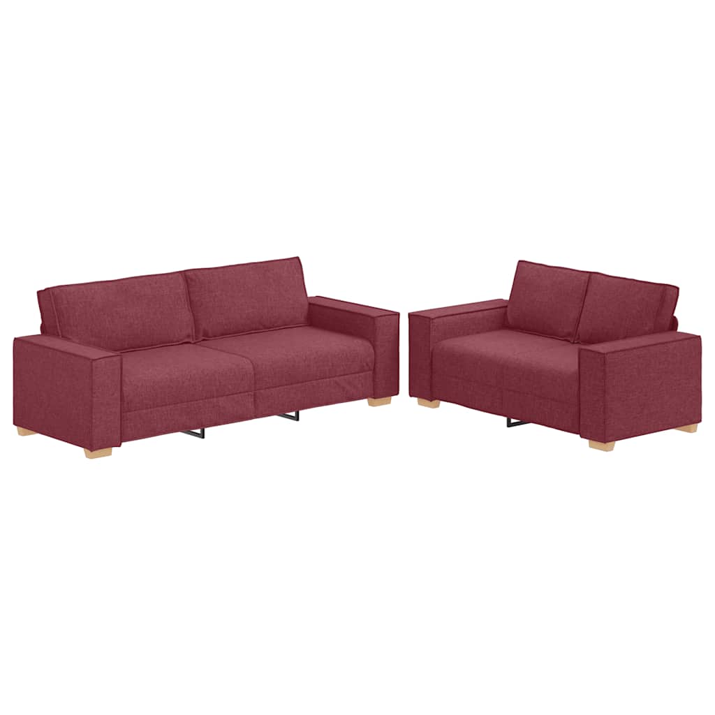 Set di Divani 2 pz con Cuscini Rosso Vino in Tessuto | homemem39