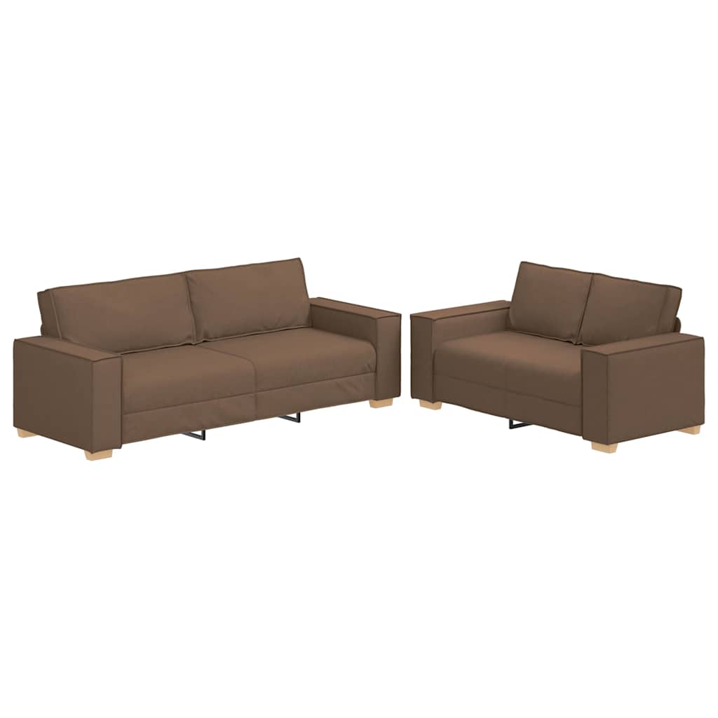 Set di Divani 2 pz con Cuscini Marrone in Tessuto | homemem39