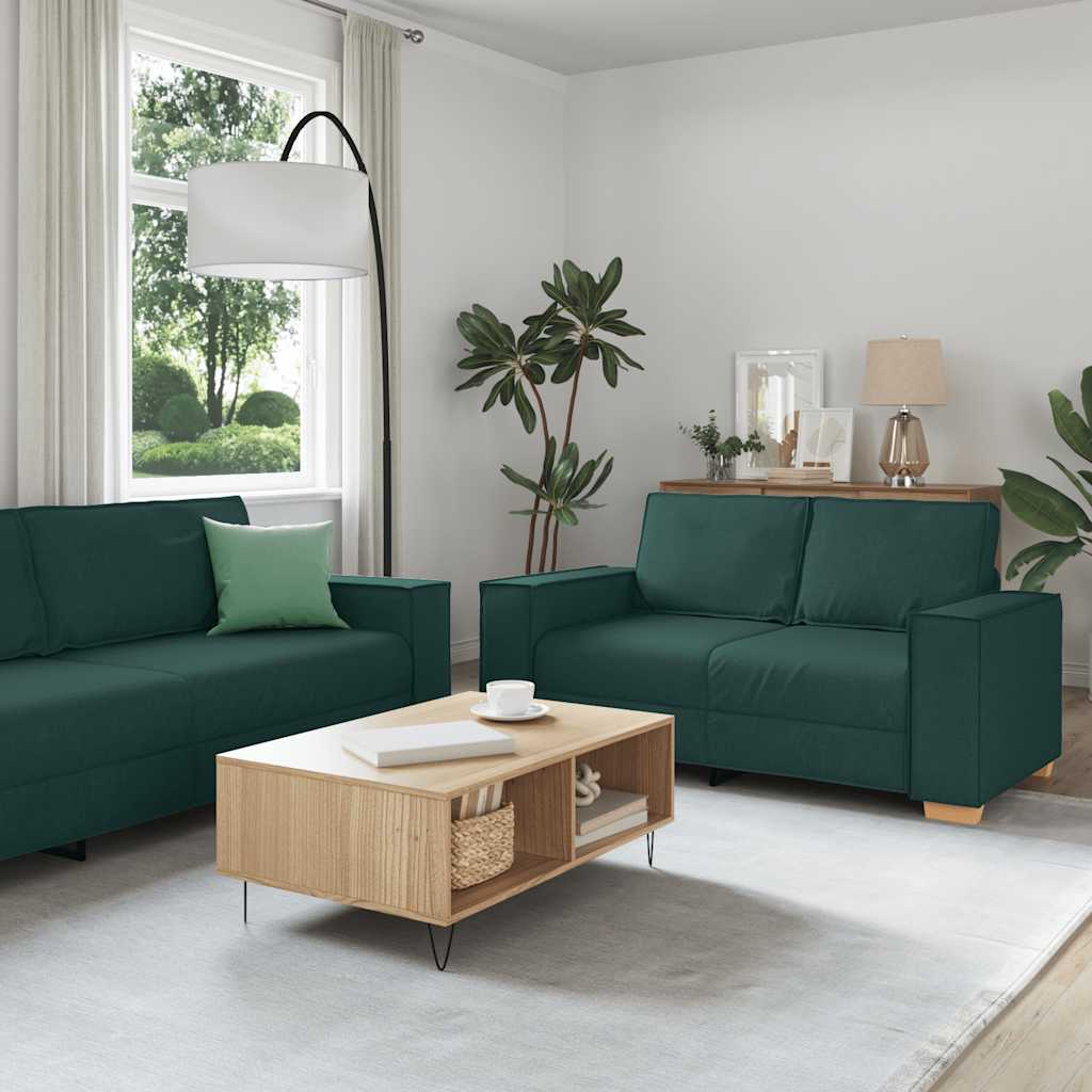 Set di Divani 2 pz con Cuscini Verde scuro in Tessuto | homemem39