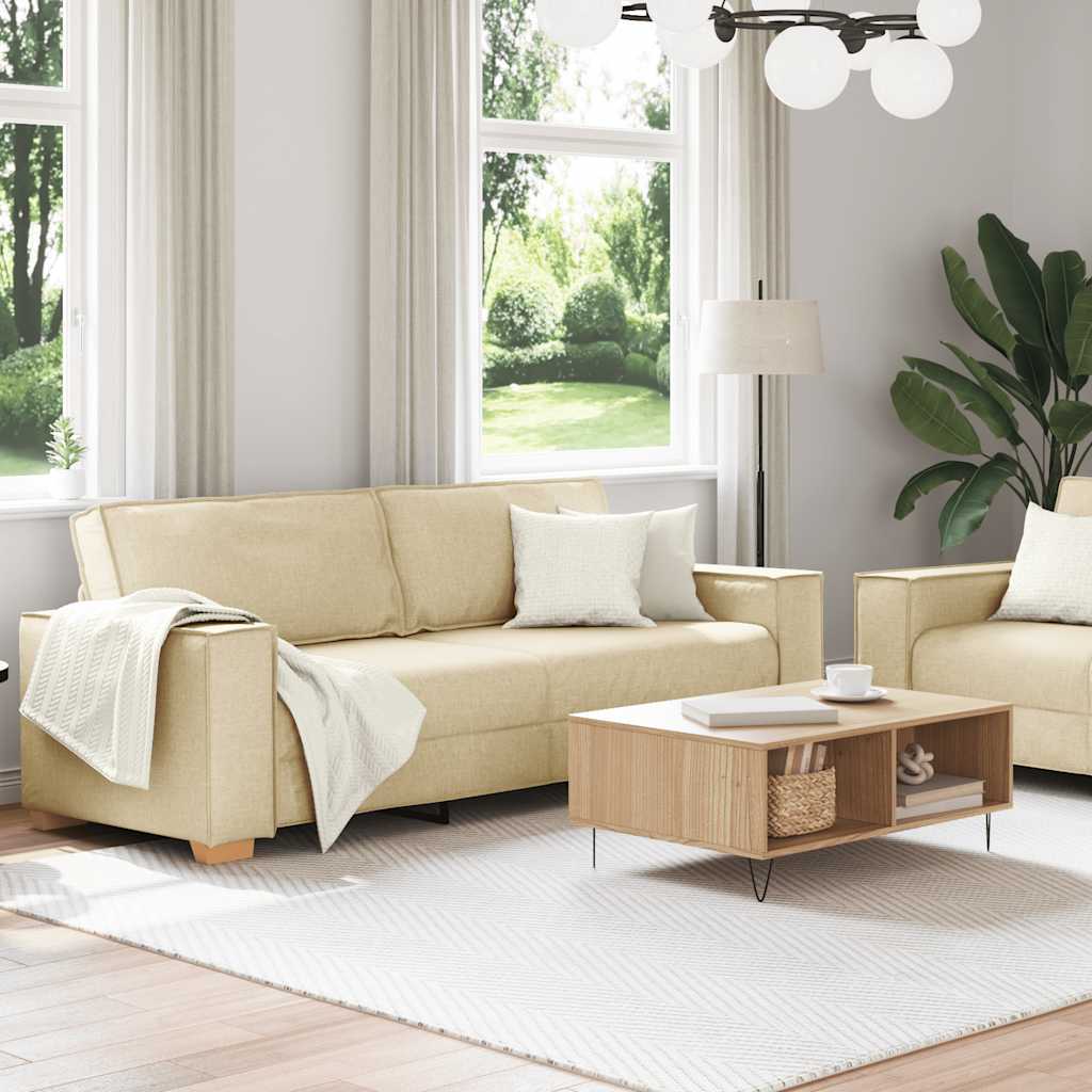 Set di Divani 2 pz con Cuscini Crema in Tessuto | homemem39
