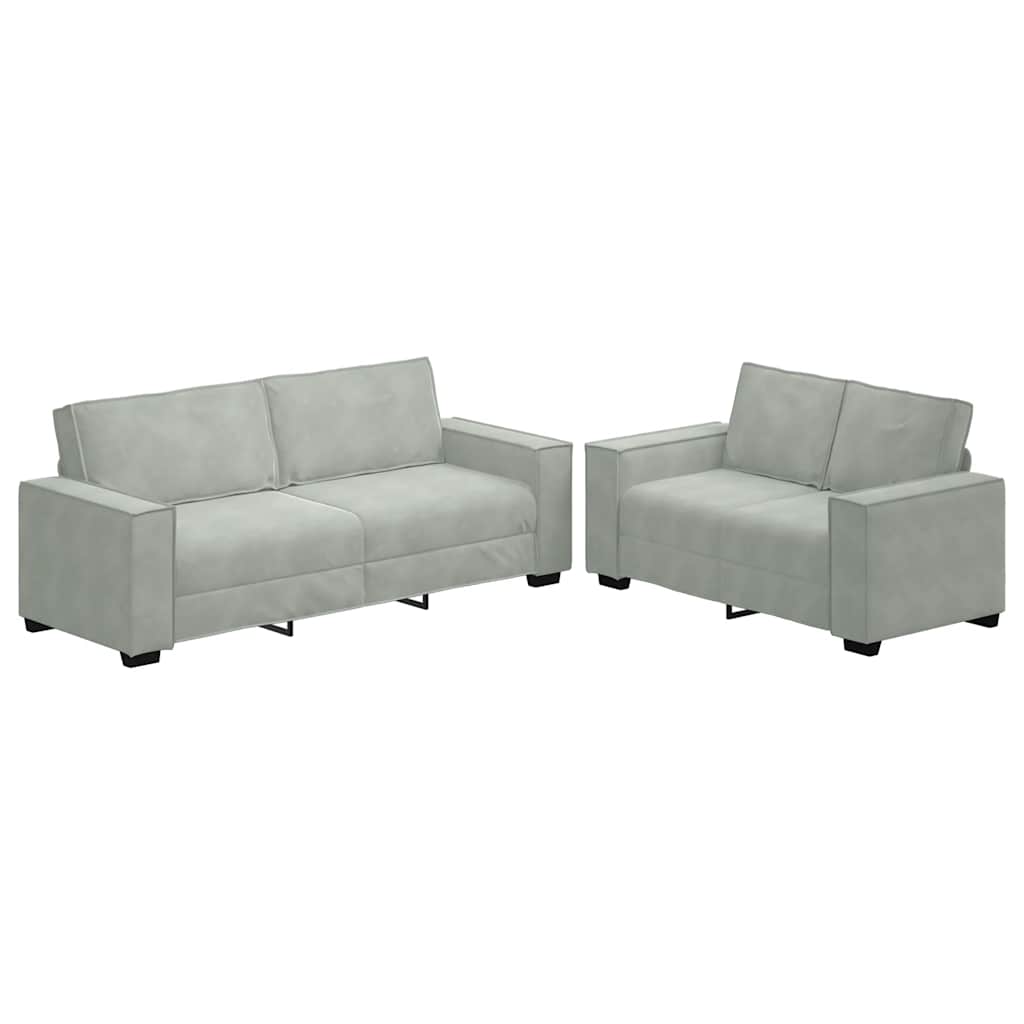 Set di Divani 2 pz con Cuscini Grigio Chiaro in Velluto | homemem39
